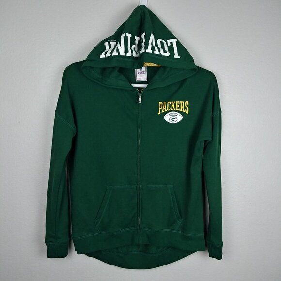 PINK VICTORIA'S SECRET PACKERS green full zip hoodie sweatshirts size S - Picture 1 of 11